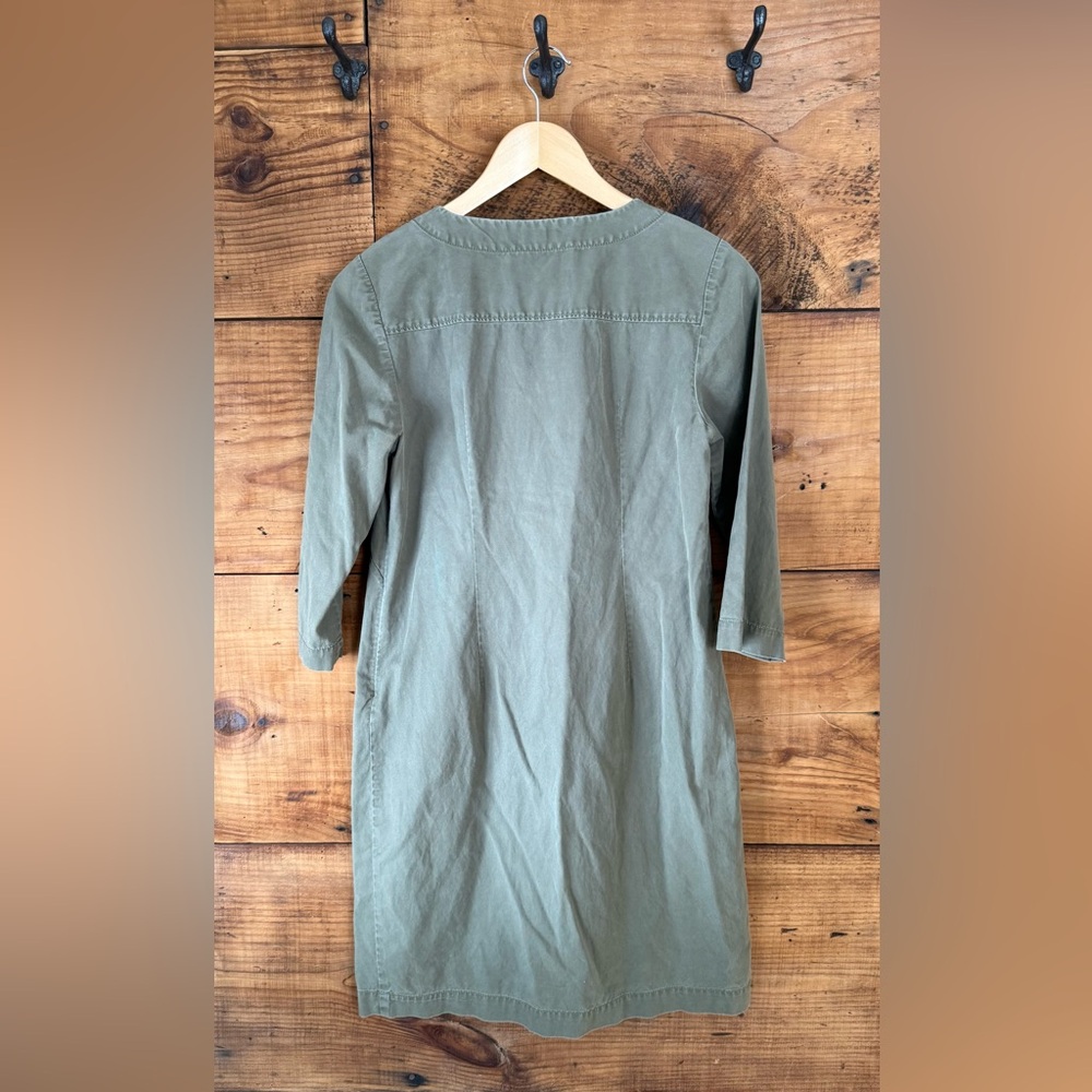 Talbot’s Tencel Olive Green 3/4 Sleeve Shift Dress w/ Lace-Up Detail - Size 4 - Picture 2 of 5